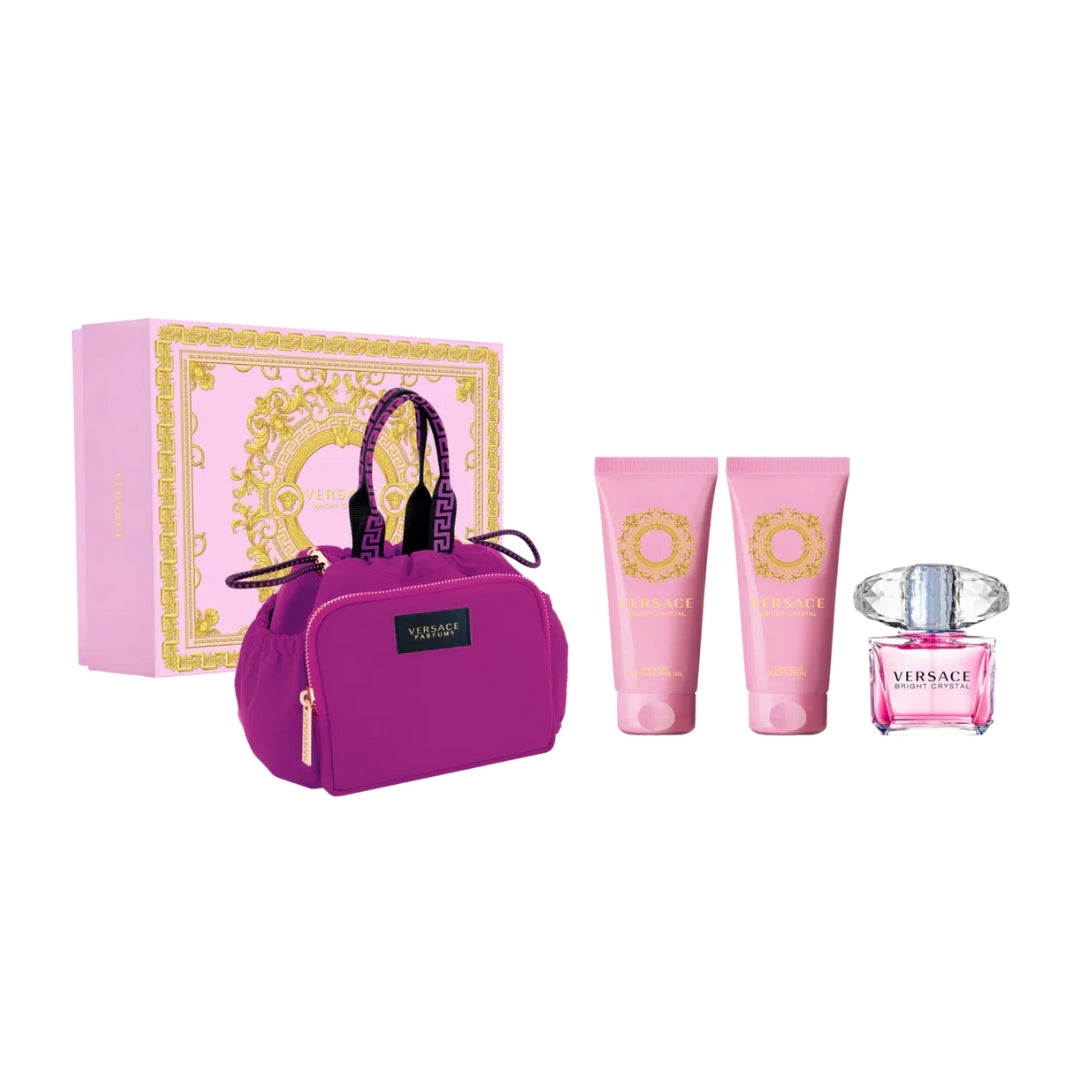 Versace Bright Crystal Set: Eau de Toilette 90ml + Body Lotion 100ml + Shower Gel 100ml + Cosmetic Bag