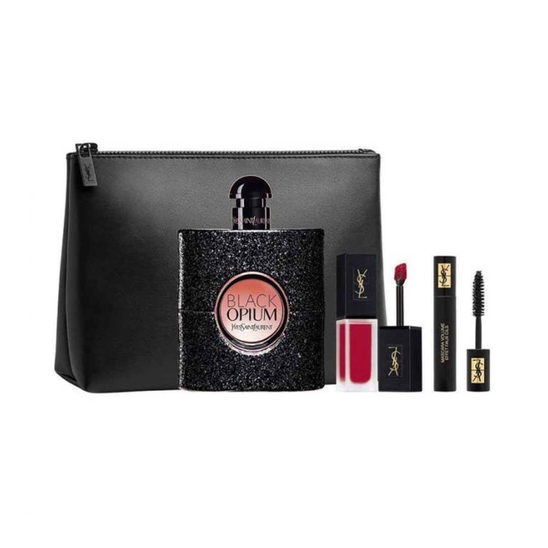 Yves Saint Laurent Black Opium Set: Eau de Parfum 90ml + Tatouage Couture Velvet Cream No. 208 (6ml) + Mascara Volume Effet Faux Cils No. 1 (2ml) + Black Pouch